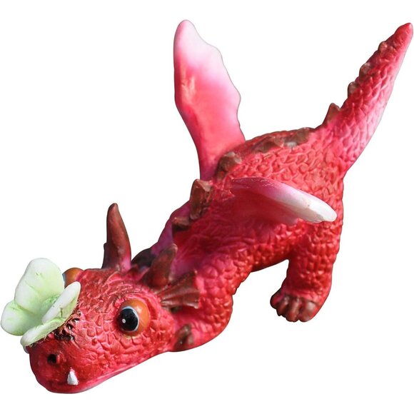 Other - Miniature Fairy Garden and Terrarium Mini Red Dragon Playing with Butterfly Figu